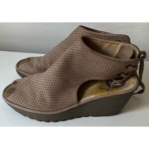 Fly London Ypul Wedge Peep Toe Shoes 10-10.5
